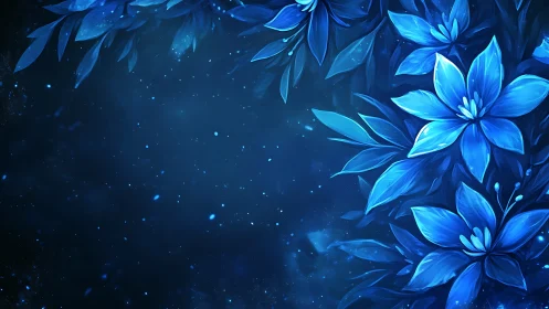 Bioluminescent Blue Floral Rendering Against Deep Navy Void.
