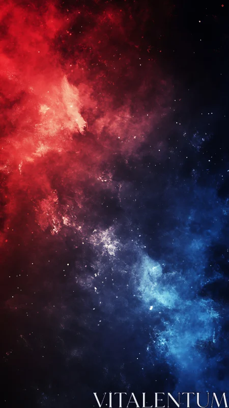 Nebula rift of red and blue gases in deep cosmic void.