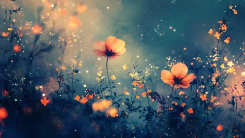 Ethereal Wildflowers with Bokeh Luminescence and Atmospheric Glow