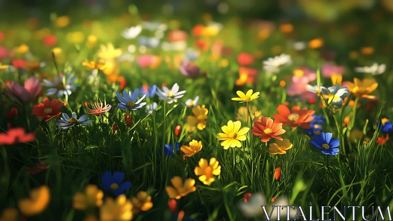 Vibrant Wildflower Meadow Blooming in Golden Afternoon Light