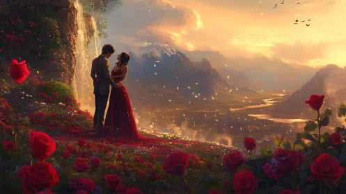 Crimson Romance: Where Mountains Meet Starlit Dreams.