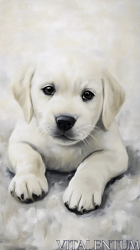 Labrador puppy portrait with soft neutral painted background.