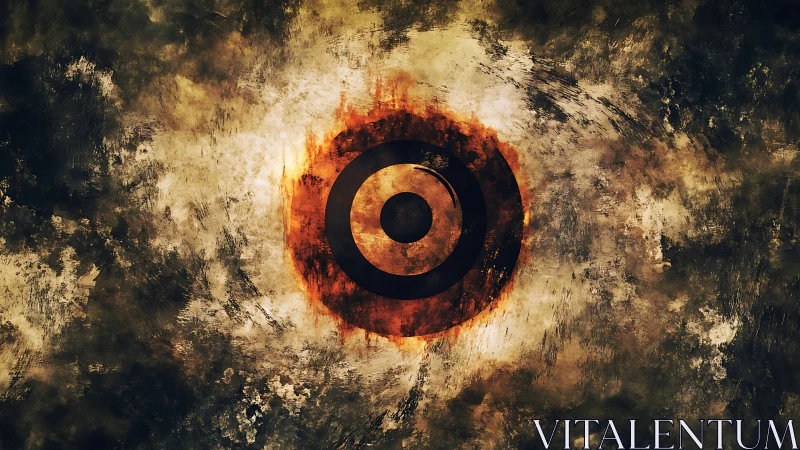 Molten halo target glowing through stormy abstract smoke.