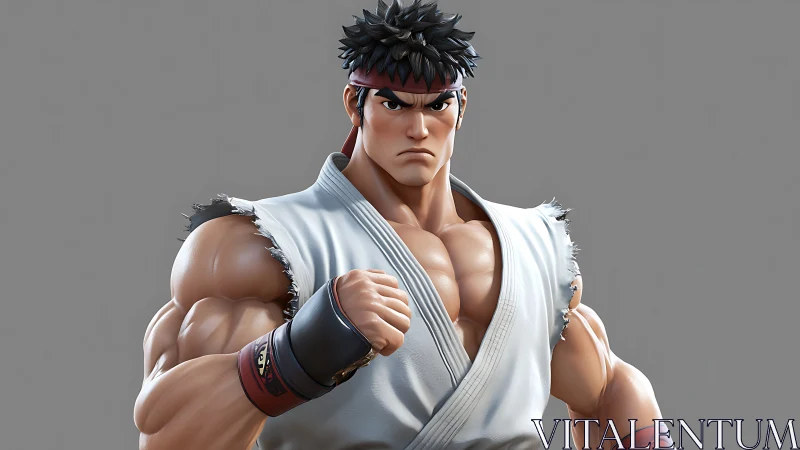 Stoic warrior tightens his fist in sculpted 3D resolve