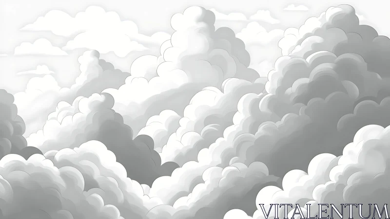 Layered grayscale cloud formations occupy the full frame