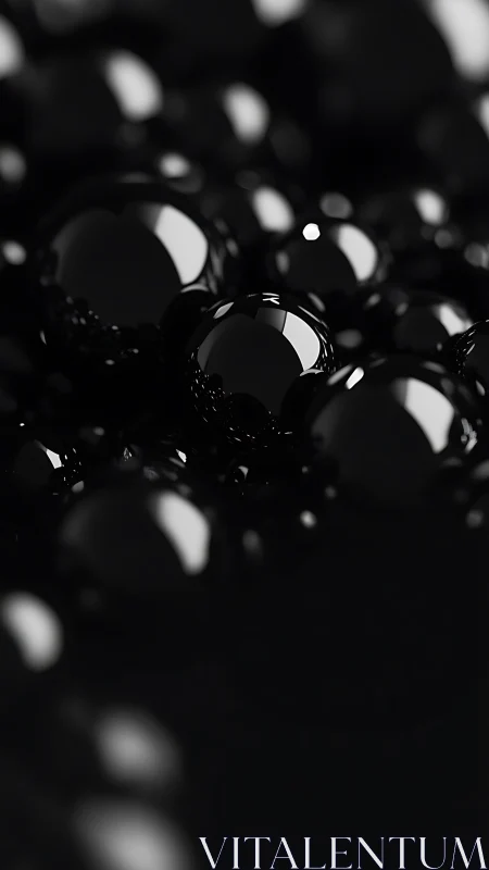 High contrast macro spheres explore glossy black surface
