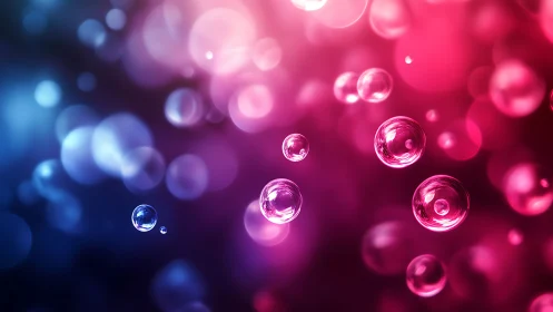 Translucent bubbles float over blue to pink bokeh gradient