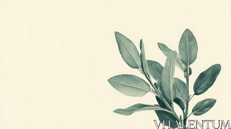 Monochrome botanical sprig with high key negative space.