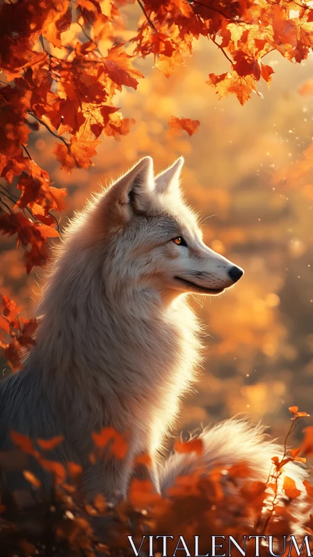 Luminous arctic fox profile in high-frequency autumnal bokeh field.