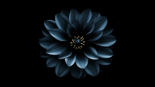 Dark Blue Bloom Against Night Sky with Golden Center