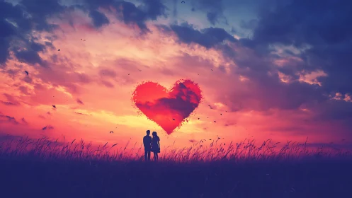 Silhouetted Couple Beneath Heart-Shaped Sky Formation.