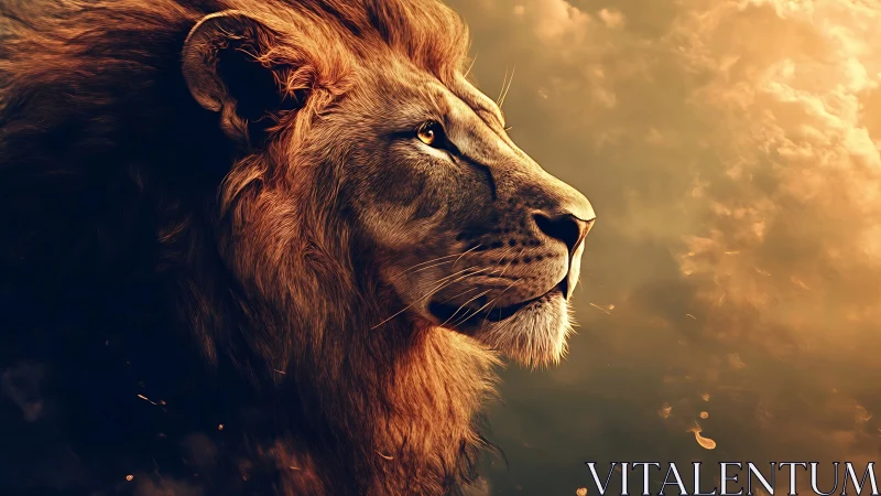 Majestic lion profile in golden cinematic rim lighting.