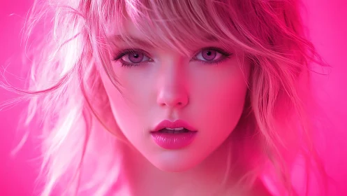 Neon pink close-up portrait with cinematic beauty lighting.