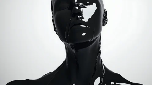 Glossy black mannequin bust rendered against neutral backdrop
