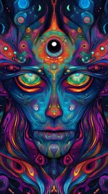 Cosmic Third-Eyed Oracle in Neon Swirling Starglow Vision.