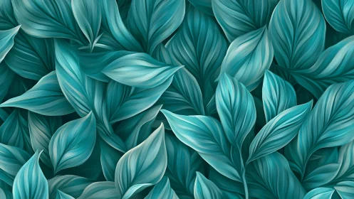 Teal foliage pattern flows in layered botanical waves.