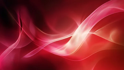 Luminous pink light waves drift across a deep red void