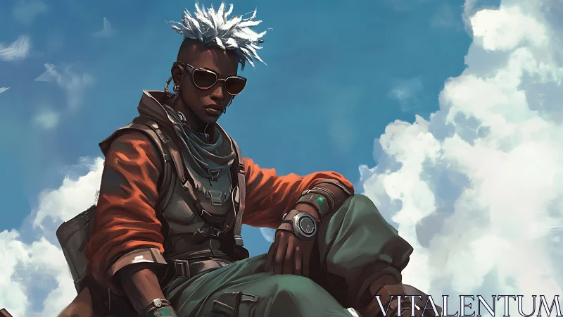 Postapocalyptic sky scout with tactical gear and mohawk.