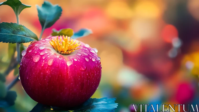 Blossoming apple glows with dewdrops in dreamy garden light