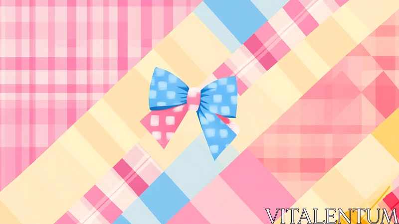 Digital pastel bow on diagonally layered plaid geometry.