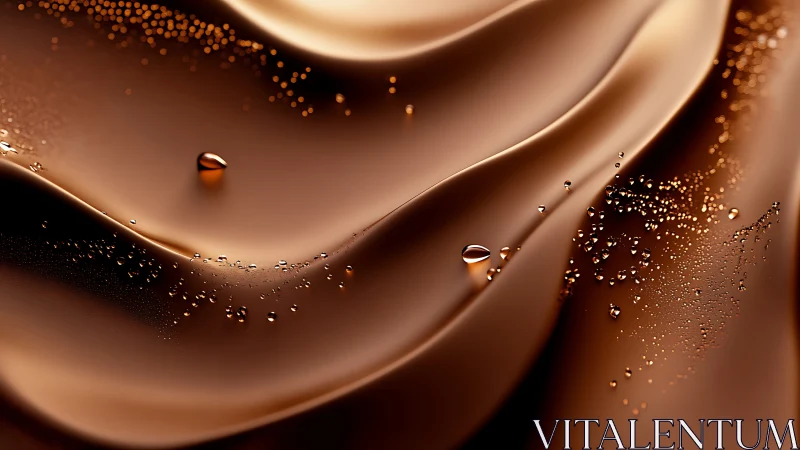 Silky molten chocolate waves ripple under glistening droplets