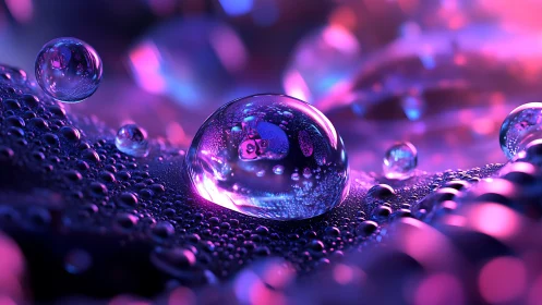 Liquid planets drift through neon dusk on velvet waves