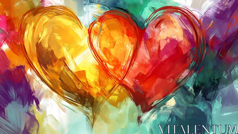 Abstract Dual Heart Composition in Rainbow Spectrum.