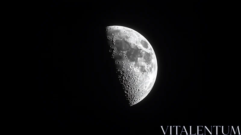 First quarter moon phase with detailed cratered surface.