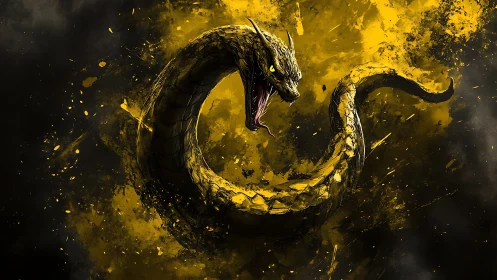 Coiling golden serpent tears open the darkness with a roar