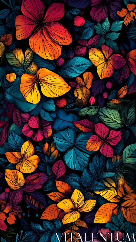 Digital Botanical Composition: Radial Petals Against Structured Darkness.