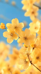 Butercup Blossoms Dance Against Blue Sky.