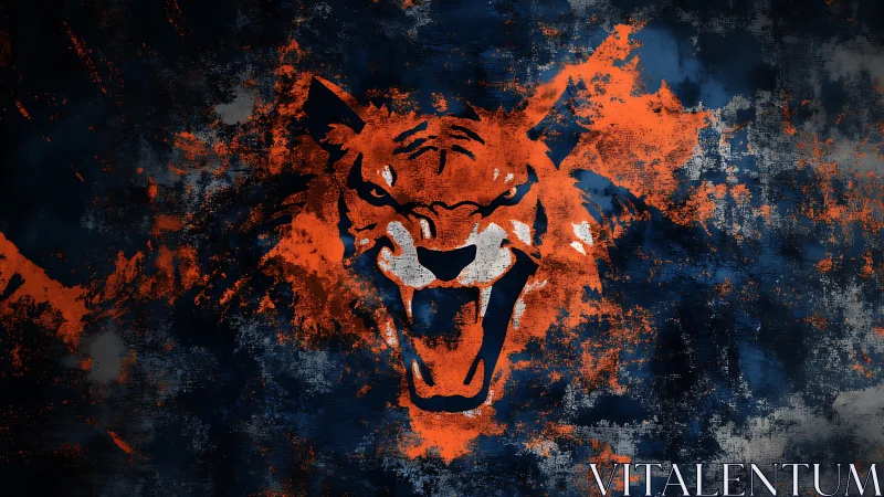 Roaring ember tiger splashed across storm dark canvas.