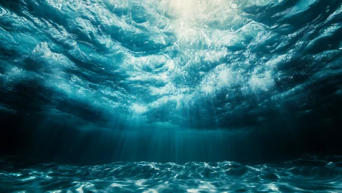 Subsurface oceanic light shafts under turbulent surface interface.