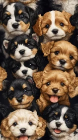 Puppy patchwork parade of fluffy faces and joyful noses.
