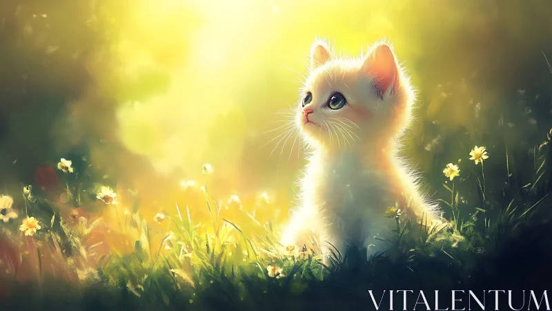 Luminescent Feline Portrait in Wildflower Meadow with Backlighting.