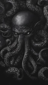 Eldritch octopus deity looms from swirling abyssal dark.