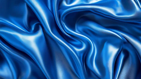 Shiny blue satin fabric with smooth folds and highlights.