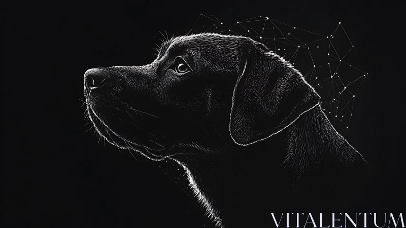 Labrador profile emerges in luminous linework and shadow.