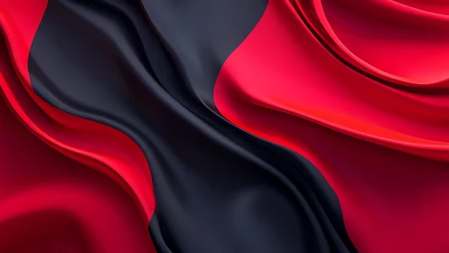 Flowing Black and Red Silk Fabric Abstract Art Design.