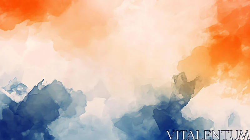 Abstract color field with orange, white and blue gradients.