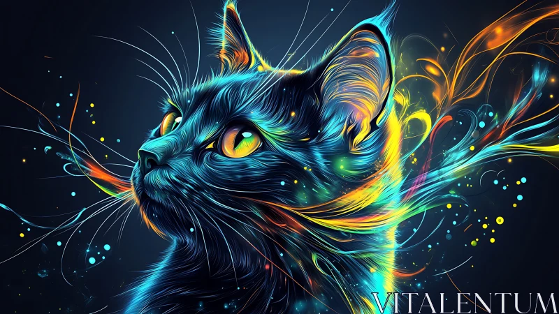 Neon Cat with Luminous Eyes and Energy Flow.
