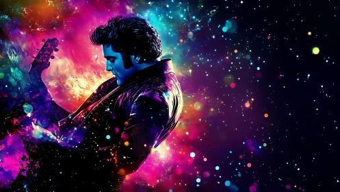 Cosmic rock serenade igniting a neon galaxy of sound.