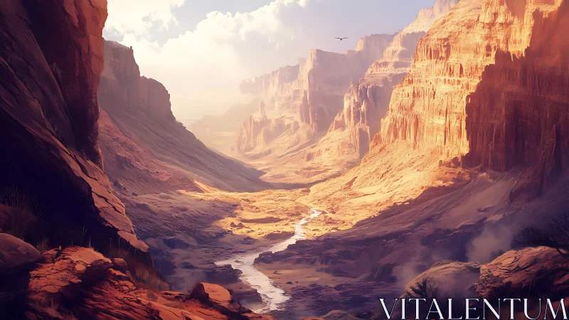 Digital rendering depicts eroded canyon valley with riverbed