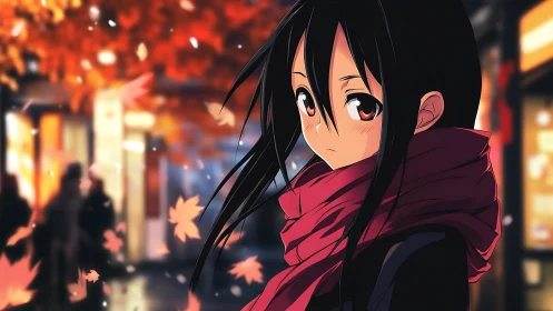 Soft autumn evening wraps a quiet girl in glowing city light