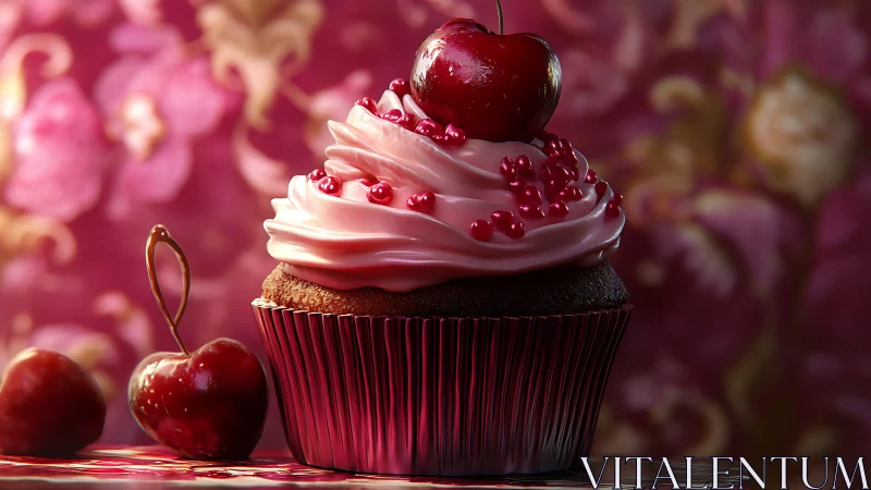 Decadent Cupcake with Cherry Garnish.