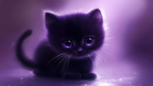 Black Kitten With Luminous Purple Eyes.
