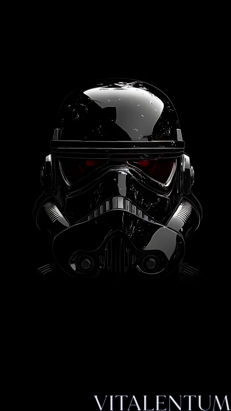 Glossy black sci-fi helmet rendered with high-contrast lighting