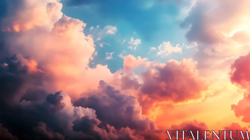 Spectral cumulonimbus array under chromatic gradient sky.