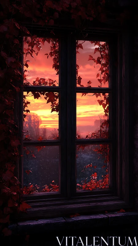 Crimson ivy window sipping the last embers of sunset glow.