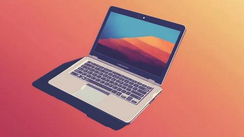 Open laptop with landscape display on gradient backdrop.